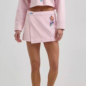 NWT Lee x Ruohan Wang Seasonal Skort Size 27 Pink 100% Cotton Collab Mini Shorts
